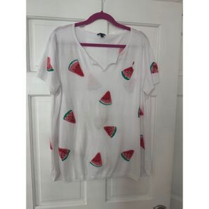 Talbots short sleeve V-neck knit top, novelty print, XL